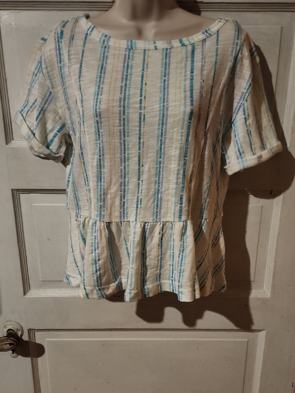 True Craft Striped Short Sleeve Top Small